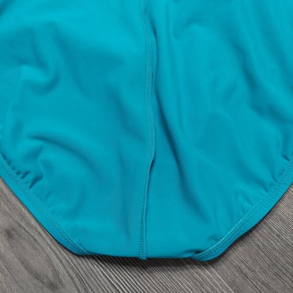 Jantzen Classics Women's Teal Ruched Hi-Cut V-Neck One-Piece Bathing Swimsuit - Picture 7 of 8